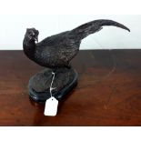 Bronze model of a pheasant mounted on a marble base.