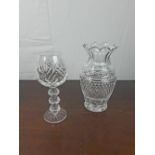 Large Tipperary crystal wine glass and Waterford crystal vase.