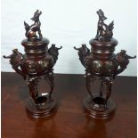 Pair of bronze Chinese incense burners decorated with Pheonix and Dogs of Fu. { 33cm H }.