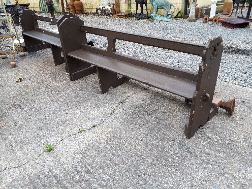 Pair of 19th. C. painted pine pews. (169 cm L).