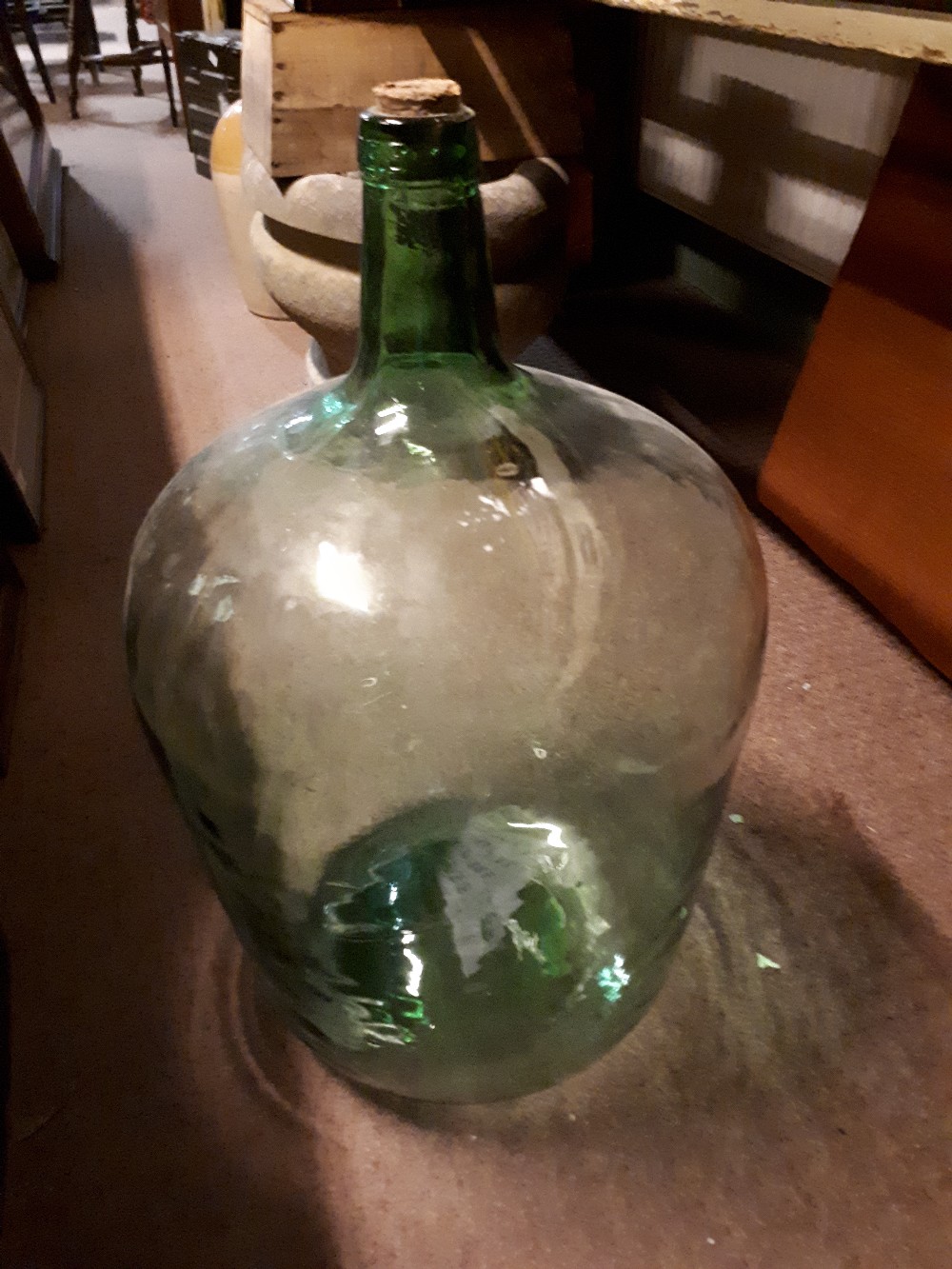 Green glass carbide jar.