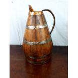 19th C. Oak copper and steel banded water jug.