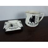 Black and White advertising jug and ashtray.