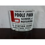 Poole Park School Of Motoring advertising enamel pole sign.