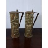 Pair of brass lidded tankards.