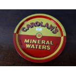 Carolan's Mineral Waters tinplate advertising tray.