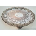 Antique Silver-Plate on Copper Footed Serving Tray, dia. 14ins.