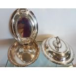 Two Silver-Plated Entrée Dishes & Covers, one with removable handle.