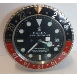 Rolex Dealer Display Wall Clock, 13.25in diameter.