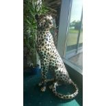 Chrome Figure of a Seated Leopard, 35ins.