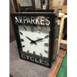 1940s AV Parkes Cycles double sided external clock.