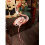 Painted metal flamingo.