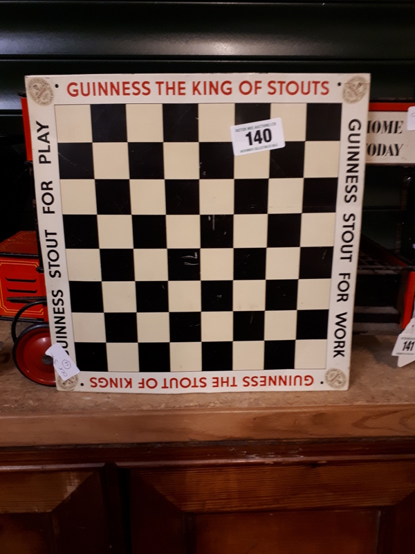 Rare 1950's Guinness tin plate draughts board.