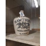 Rare Hawthorn Dew whisky stoneware flagon.