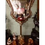 19th. C. oil lamp with brass Corinthian column ruby glass bowl and etched tulip shade.