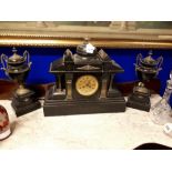 19th. C. slate and marble clock garniture set.