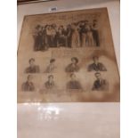 Framed black and white print on fabric of Irish Players April 1913