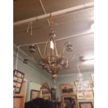 Art Nouveau style six branch chandelier. (91 cm H).