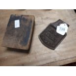 Cast iron Wexford Engineer & Co plaque and a railway letter punch box.