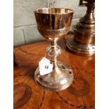 Silver Chalice with celtic design and Paten in case. Hallmarked J Smith Dublin 1955.v (Chalice 21.