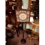 Original Victorian mahogany polescreen with needlepoint tapestry stand.