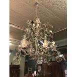 Decorative glass and coloured glass five branch chandelier.