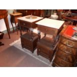 Pair of Oak marble top lockers.