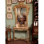 Decorative Gilt console table with sienna marble top.