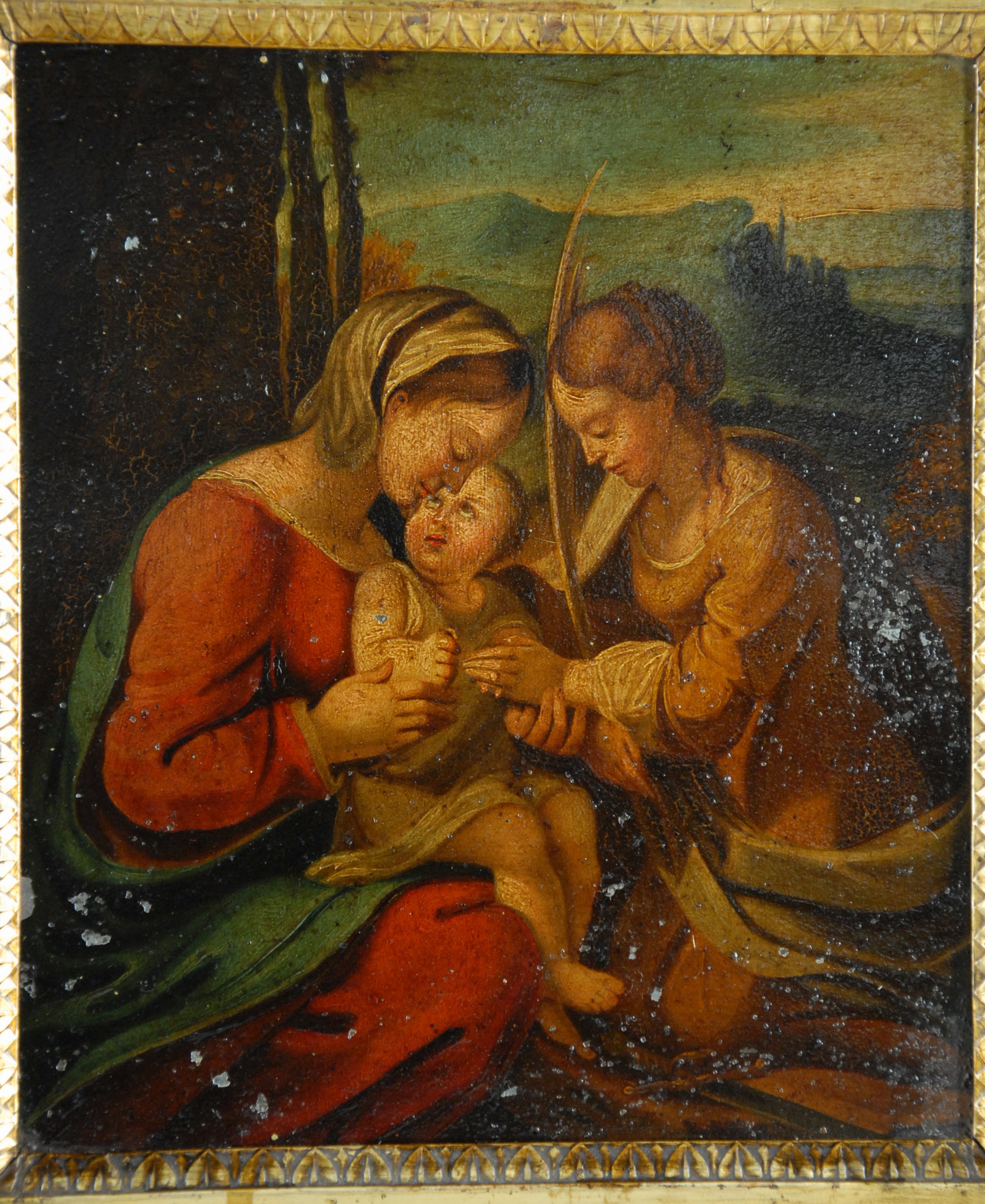 Dipinto olio su lamiera zincata raff. ''NOZZE MISTICHE DI SANTA CATERINA''. XVIII-XIX secolo. In - Image 2 of 3