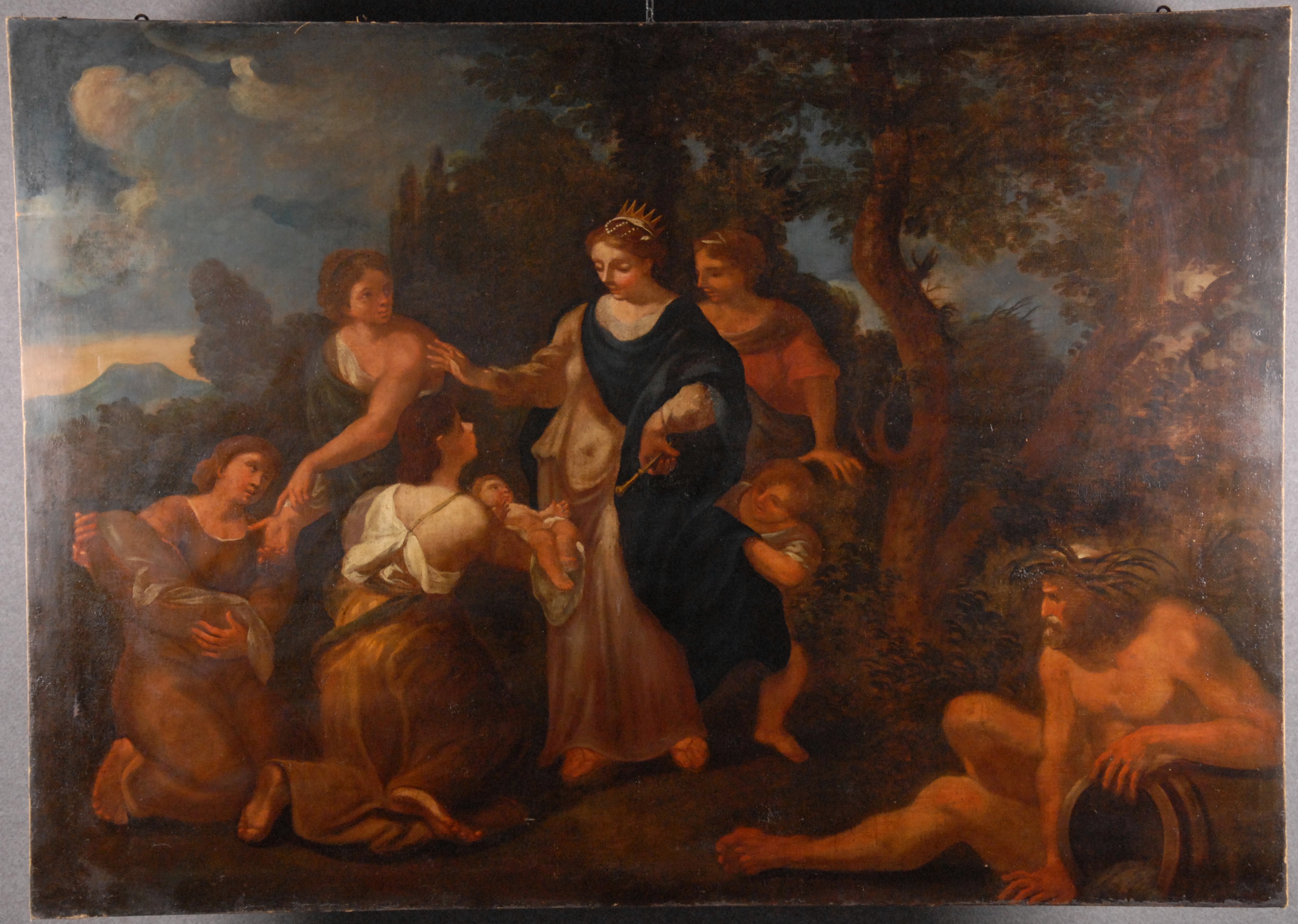Dipinto olio su tela raff. ''MOSE' SALVATO DALLE ACQUE''. XVIII secolo. Rintelo e restauri. Mis.