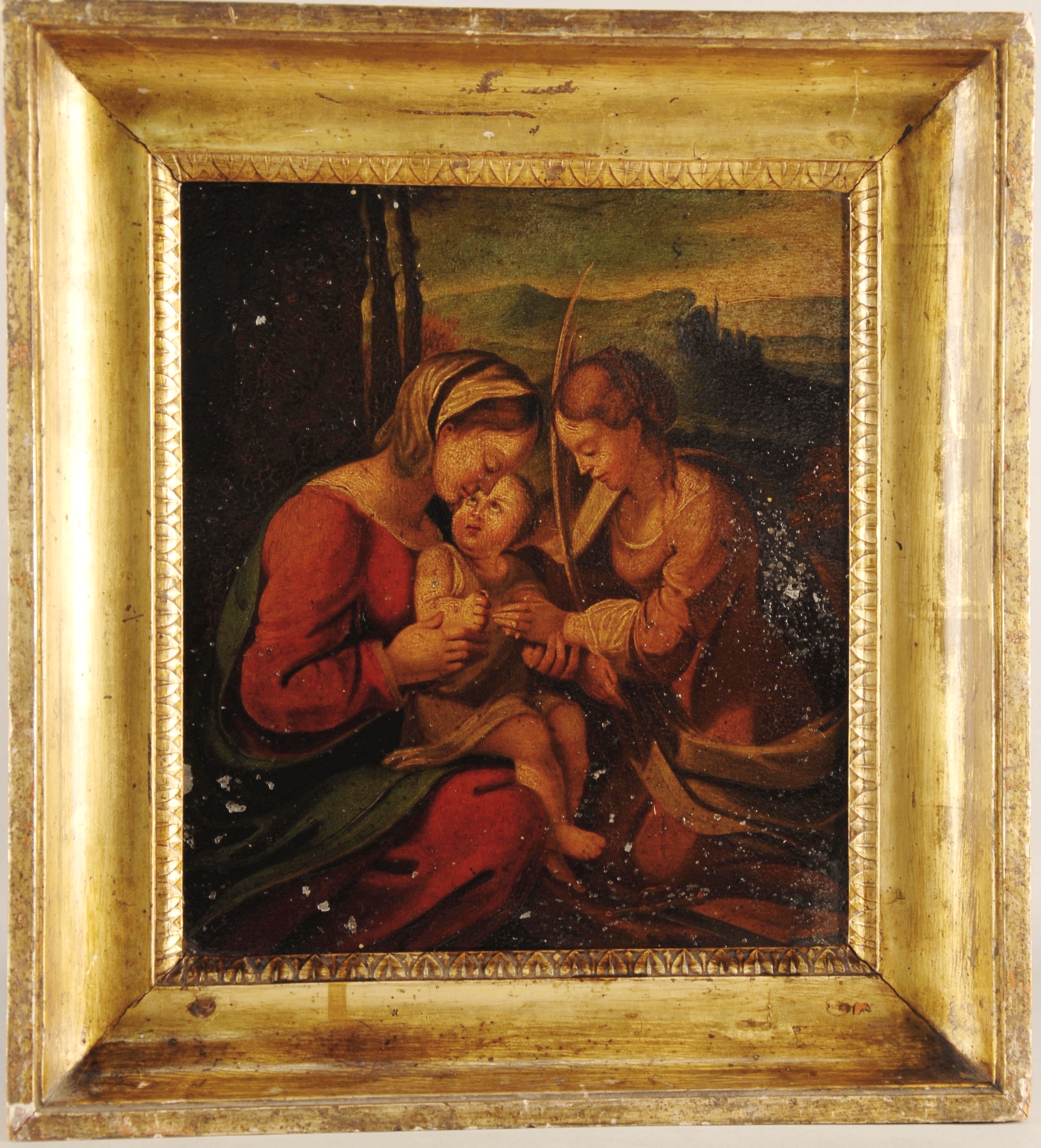 Dipinto olio su lamiera zincata raff. ''NOZZE MISTICHE DI SANTA CATERINA''. XVIII-XIX secolo. In