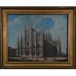 Incisione acquarellata su carta raff. ''DUOMO DI MILANO''. Fine XIX secolo. In cornice. Mis. Lung.