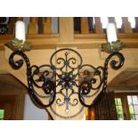 WROUGHT IRON QUATREFOIL TWIN BRANCH WALL APPLIQUE 60CM DIAM