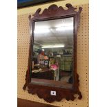 GEORGE II STYLE MAHOGANY FRET CARVED MIRROR 63CM H X 38CM W