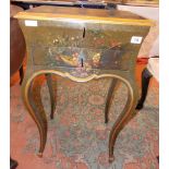 CONTINENTAL POLYCHROME VERNIS MARTIN STYLE PAINTED TABLE EN CHIFFONIER WITH HINGED LID ENCLOSING A