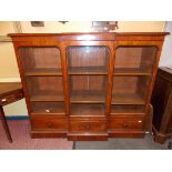 VICTORIAN MAHOGANY BREAK FRONT GLAZED BOOKCASE CABINET ENCLOSING ADJUSTABLE SHELVES WITH THREE