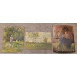 20TH CENTURY SCHOOL, ROBERT DUDLEY BAILEY, THREE OIL PAINTINGS ON CARD - PASTORAL LANDSCAPE,