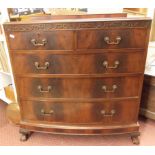 EDWARDIAN MAHOGANY BOW FRONTED CHEST OF TWO OVER THREE DRAWERS ON SQUAT CARVED BALL AND CLAW FEET