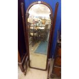 EDWARDIAN MAHOGANY ARCHED FRAMED CHEVAL DRESSING MIRROR - SCREW FIXINGS DEFICIENT