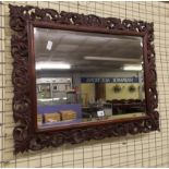 19TH CENTURY CARVED ACANTHUS FRAMED BEVELED MIRROR 80CM W X 64CM H