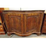 GEORGE III STYLE MAHOGANY SERPENTINE TWO DOOR SIDE CABINET WITH REEDED EDGE AND BLIND FRET CARVED