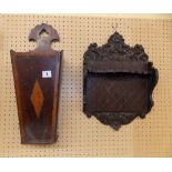 GEORGE III MAHOGANY CROSSBANDED AND INLAID SALT BOX WITH A 19TH CENTURY CARVED SPOON RACK