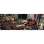 SHELF OF HORNBY TIN PLATE TOY RAILWAY WITH TRACK AND CROSSINGS