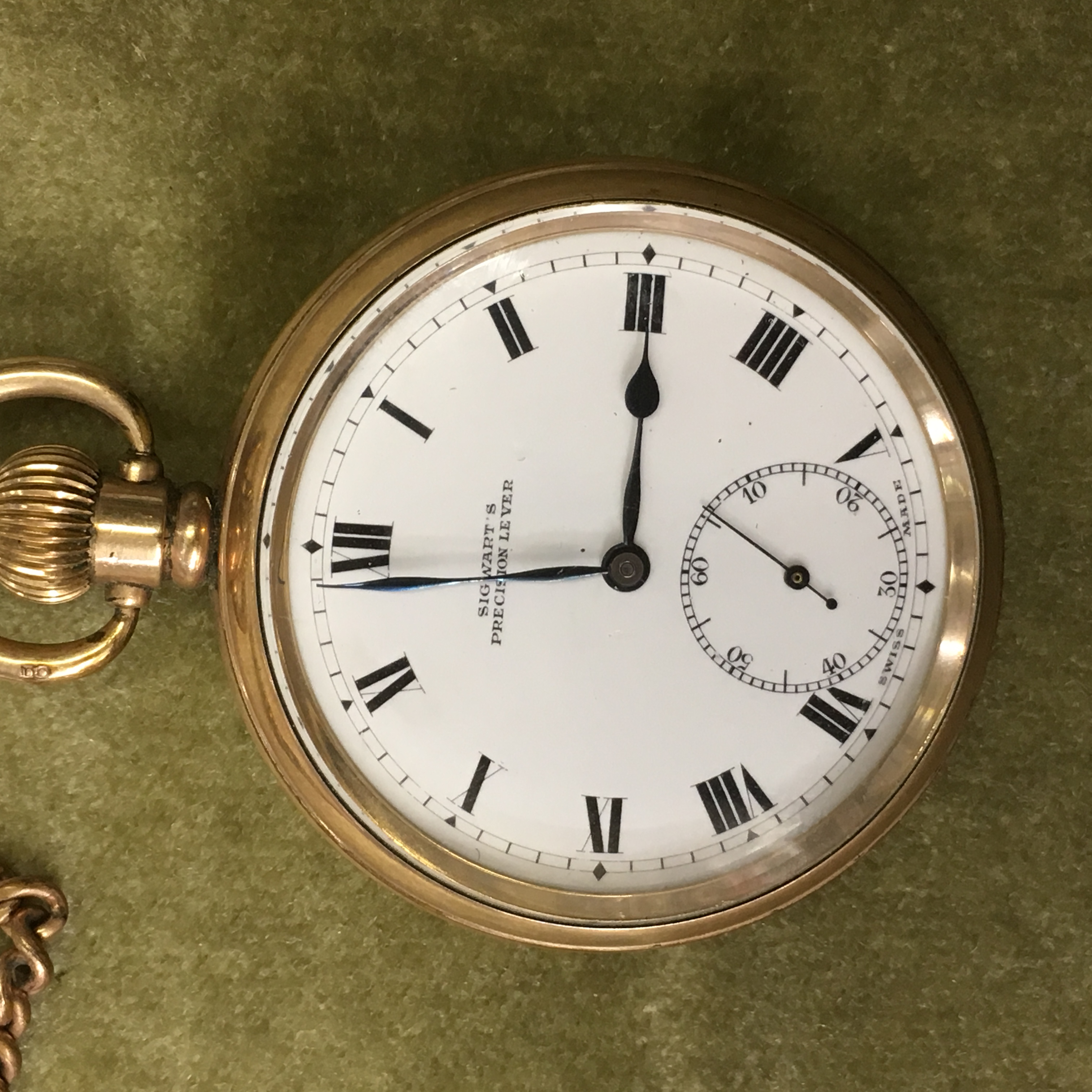 SIGWARTS PRECISION LEVER GOLD PLATED POCKET WATCH AND A PLATED ALBERT WITH A QUEEN VICTORIA VEILED - Image 5 of 8