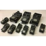 BOX OF FIVE MIMIC PLAY WORN JEEPS,