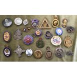 METAL TIN OF ENAMEL AND BASE METAL LAPEL BADGES INCLUDING BOER WAR EXAMPLES