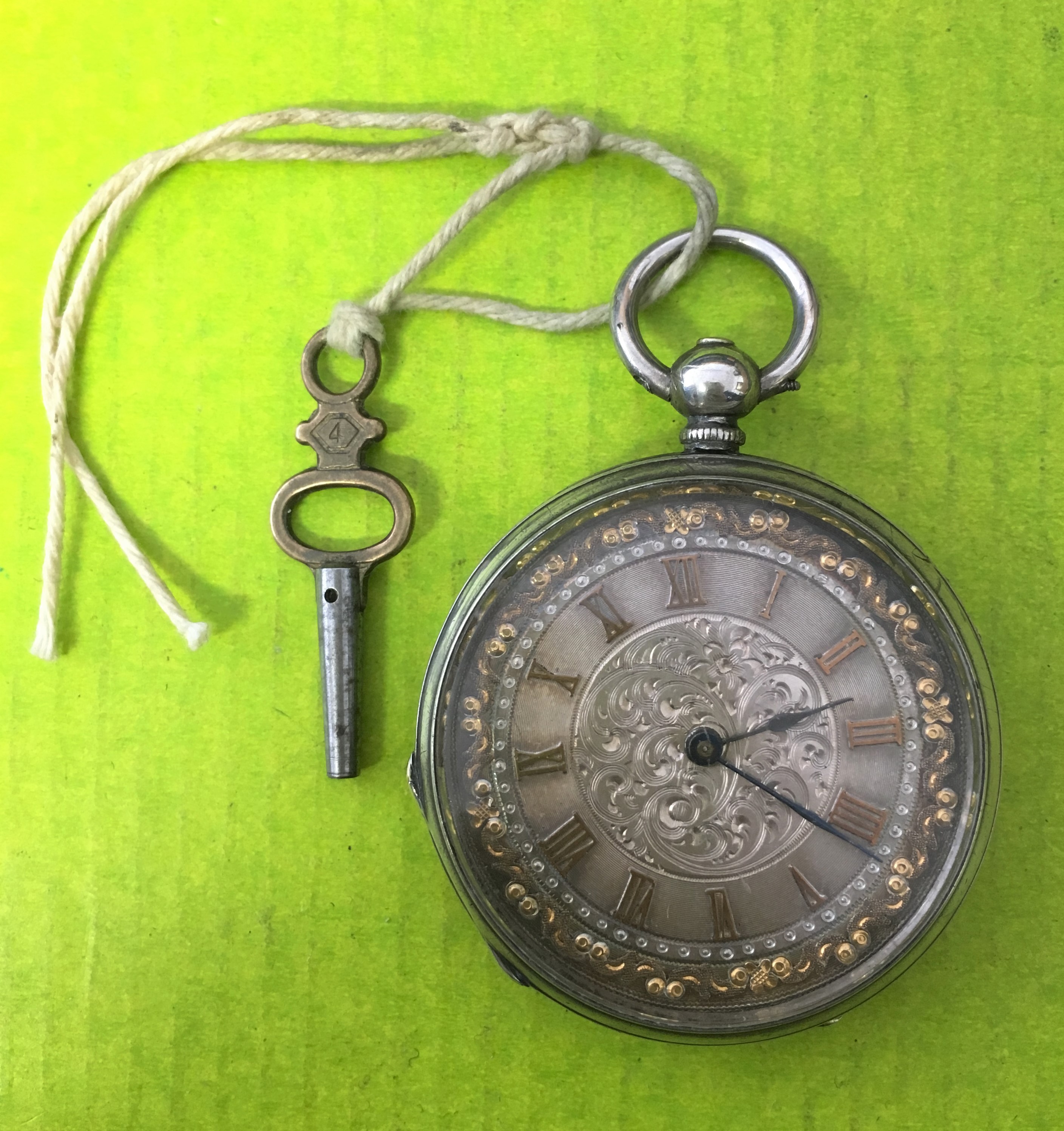 FINE SILVER CASED FOB WATCH WITH KEY