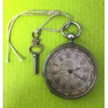 FINE SILVER CASED FOB WATCH WITH KEY