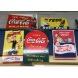 FIVE FACSIMILE ENAMEL SOFT DRINK ADVERTISING SIGNS