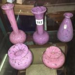 PINK AND MAUVE FLECKED GLASSWARE,